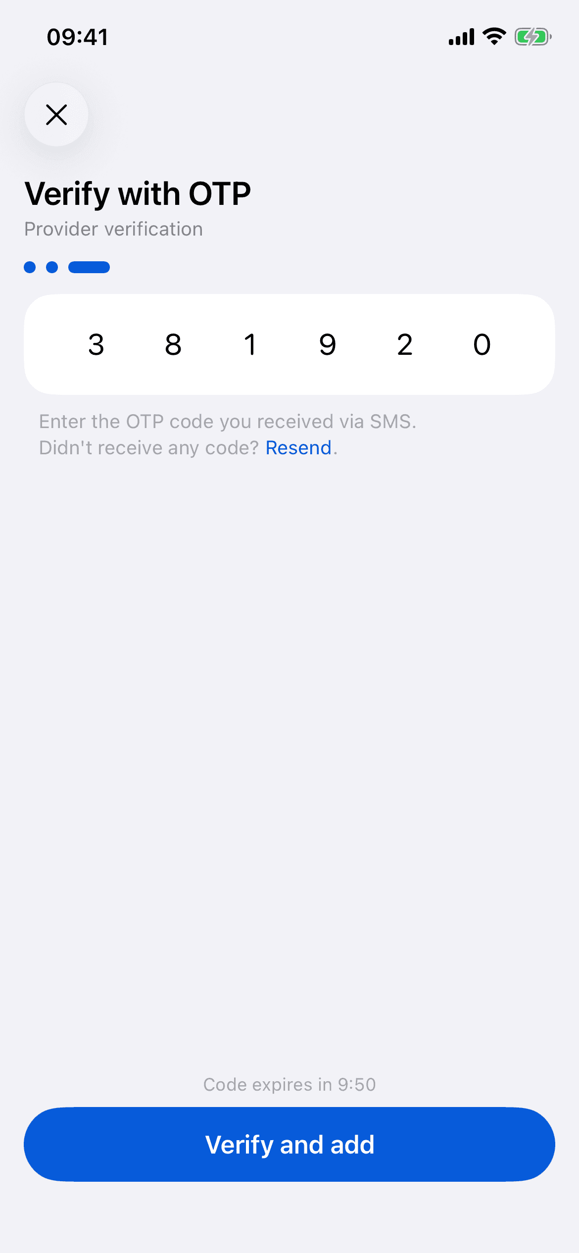 Verifying mobile money ownership with an OTP code