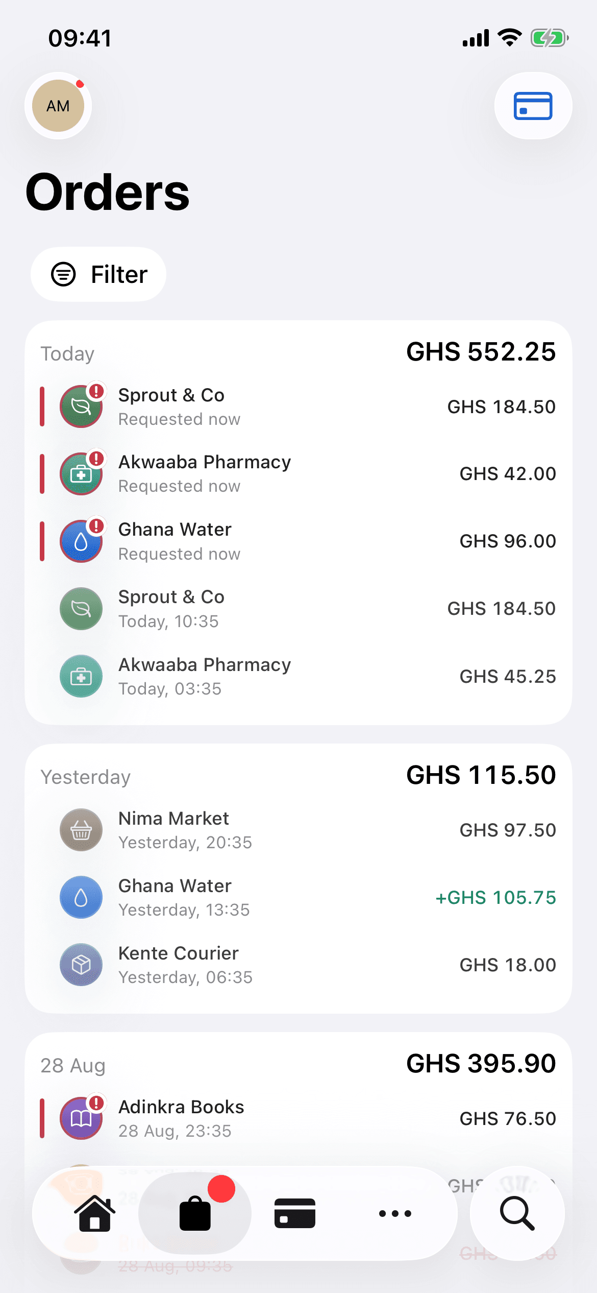 Orders across connected shops in Inttegro Wallet